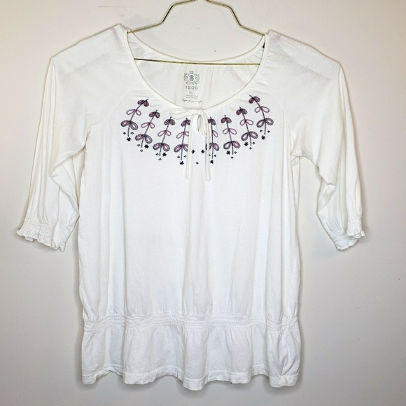 Izod 100% Cotton LARGE Cottagecore Romantic Floral Embroidered Stitches PL - Picture 1 of 7